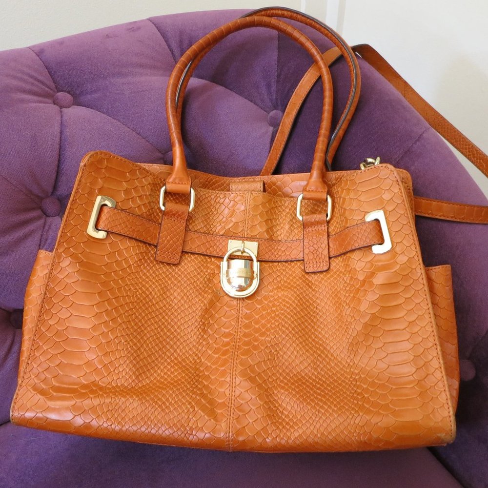 Calvin Klein Leather Bag, Orange Crocodile pattern